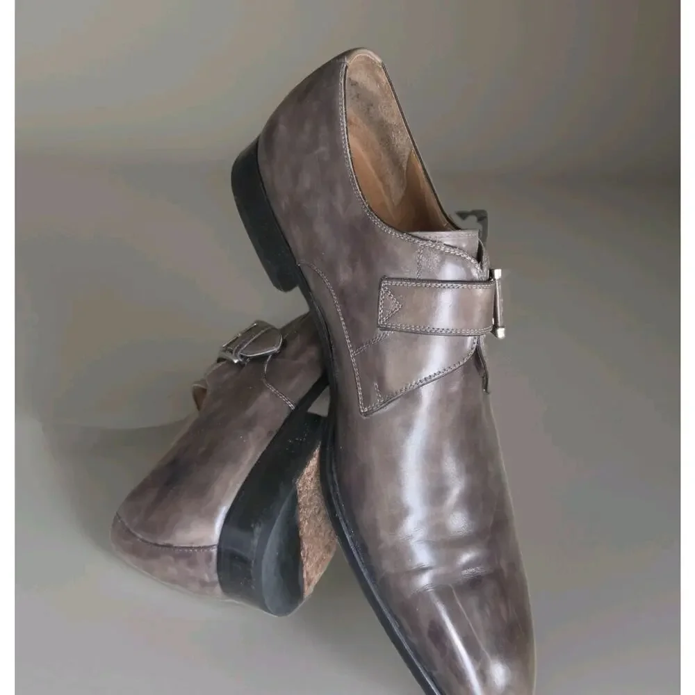 MAGNANNI Gray Men's EU 48/US 12 Leather Loafers Shoes MONKSTRAP SPAIN MEN BUCKLE